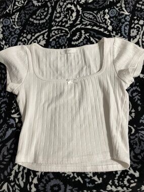 gaze White Ribbed Square Neck Crop Top